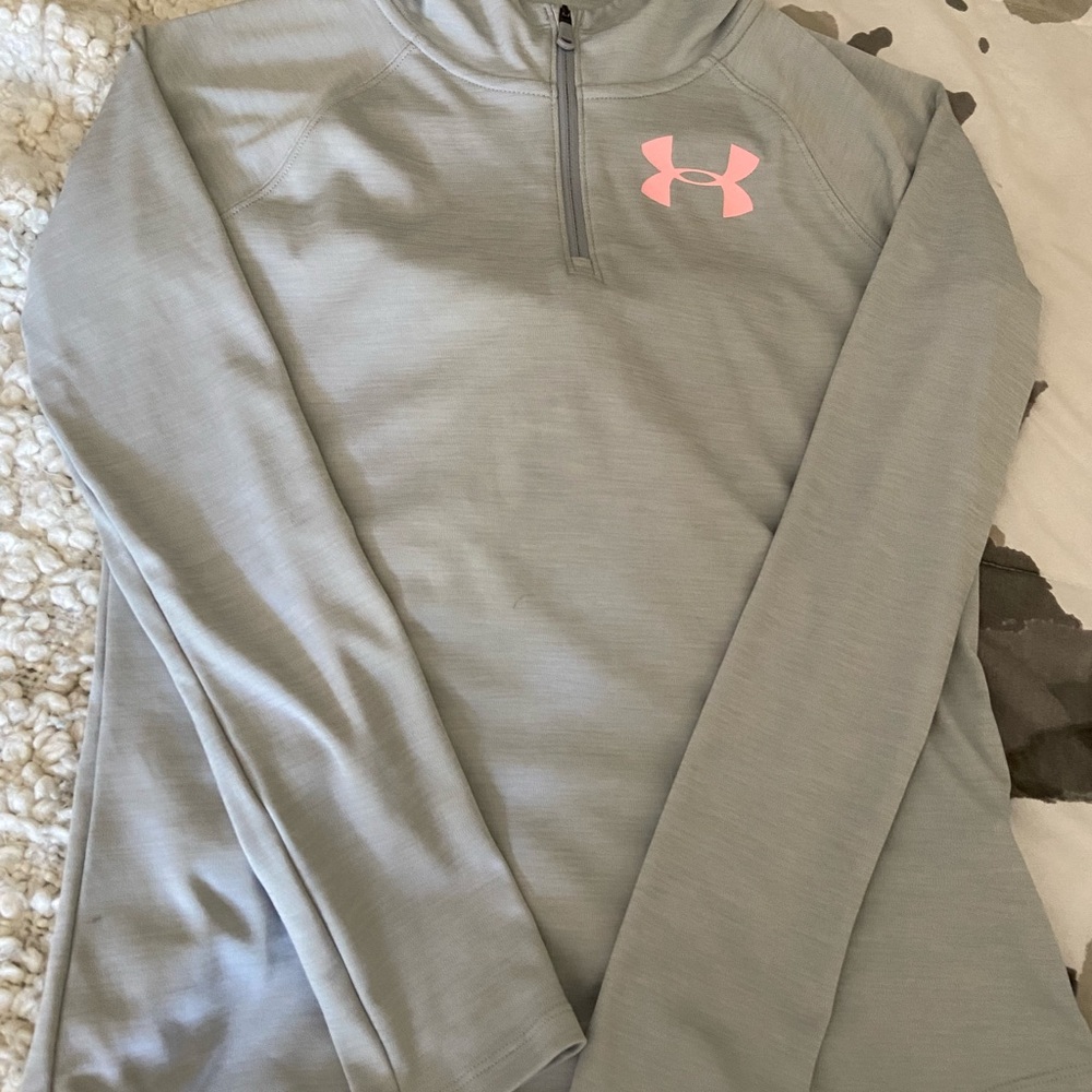 Grey and pink under armour long sleeve shirt